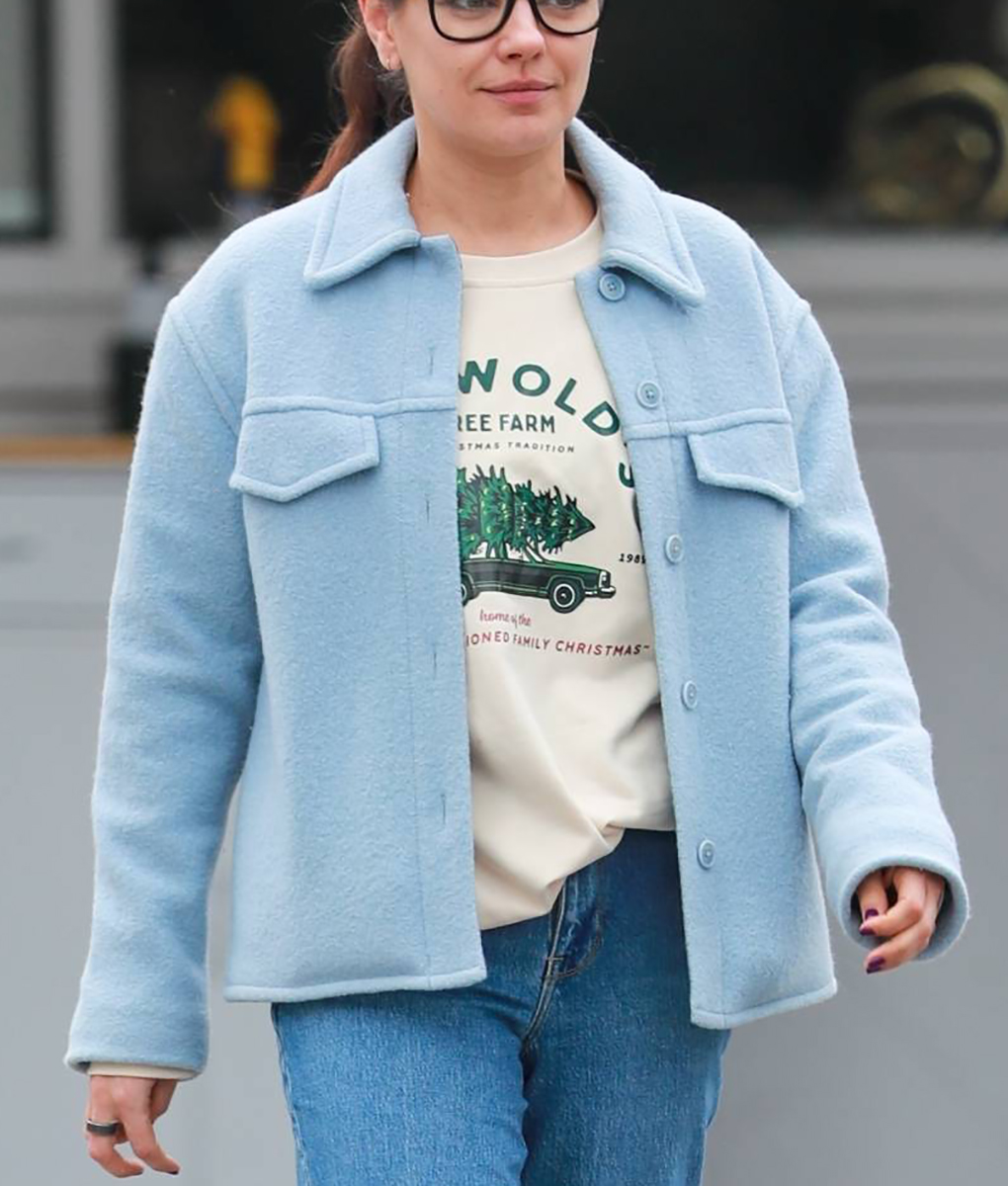 Mila Kunis Sky Blue Wool Jacket (3)