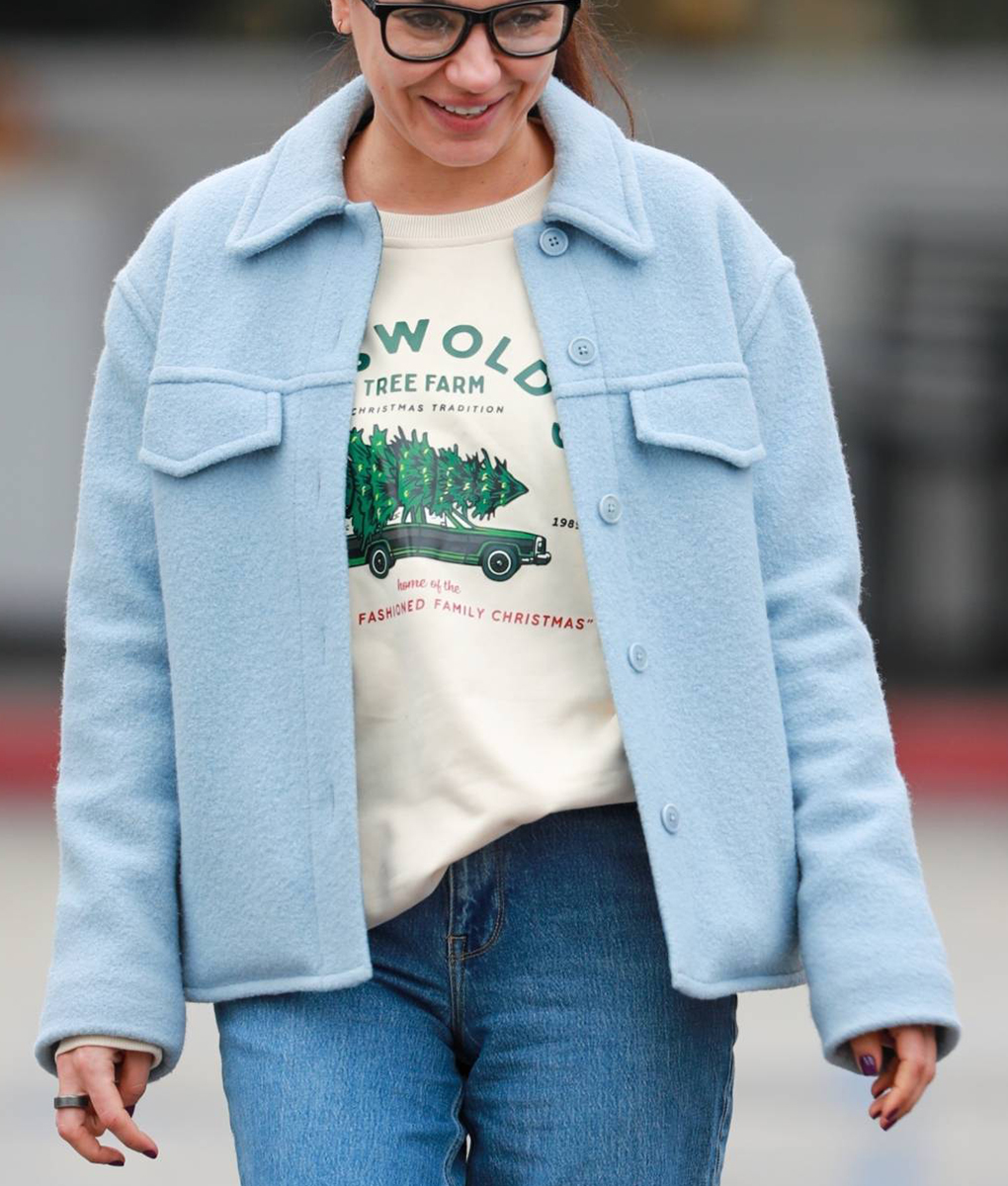 Mila Kunis Sky Blue Wool Jacket (4)
