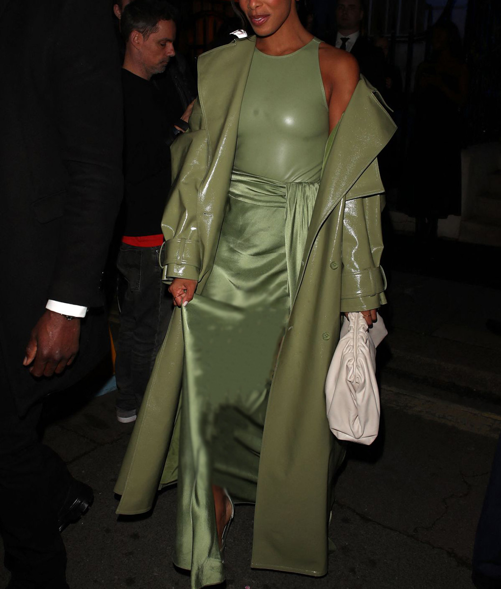 Rochelle Humes Green Leather Coat (3)