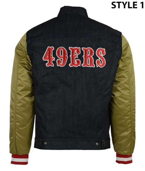 San Francisco 49ers Black Denim Varsity Jacket-2