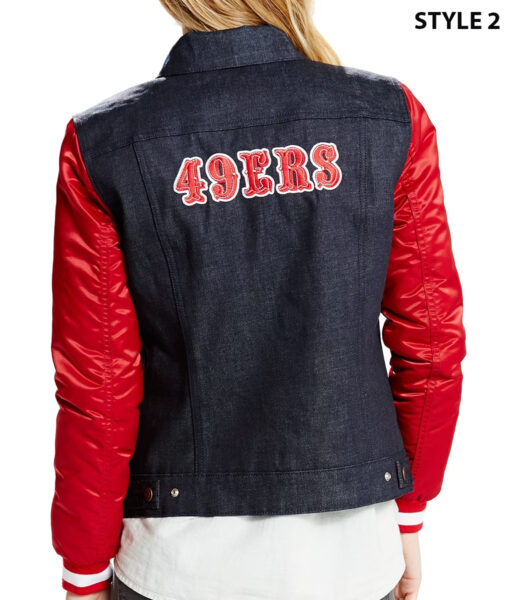 San Francisco 49ers Black Denim Varsity Jacket-4