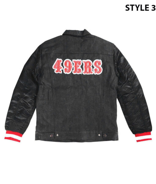 San Francisco 49ers Black Denim Varsity Jacket-3