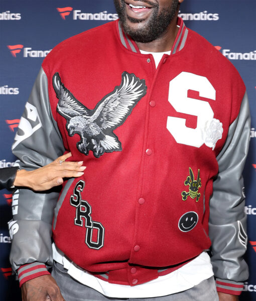 Shaquille O'Neal Super Bowl LVIII Red Varsity Jacket-3