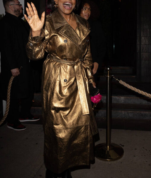 Sheryl Lee Ralph Bronze Leather Belted Trench Coat