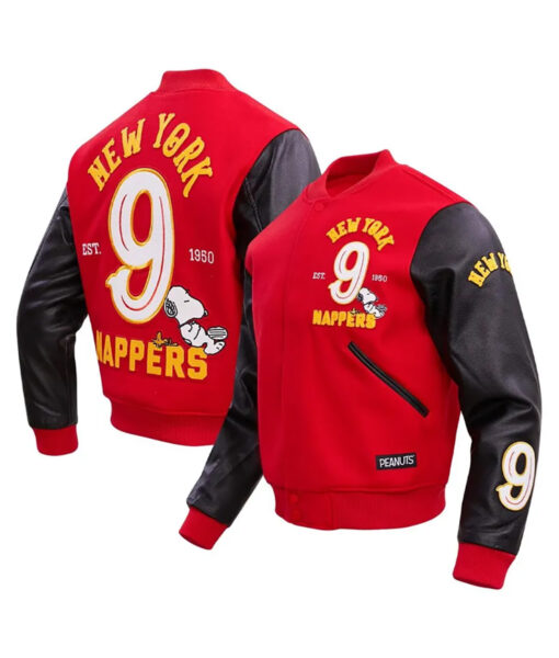Peanuts Snoopy New York Nappers Red Varsity Jacket-4
