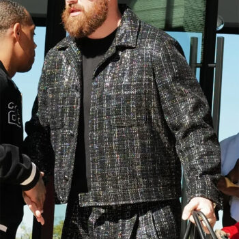 Travis Kelce Super Bowl LVIII Black Sequin Jacket