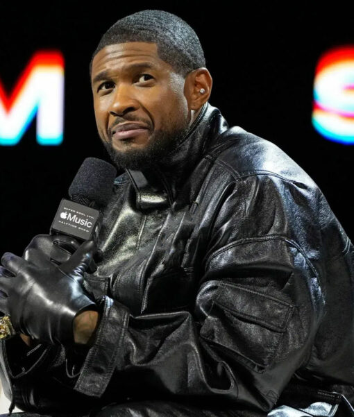 Usher Super Bowl LVIII Long Black Leather Coat-3