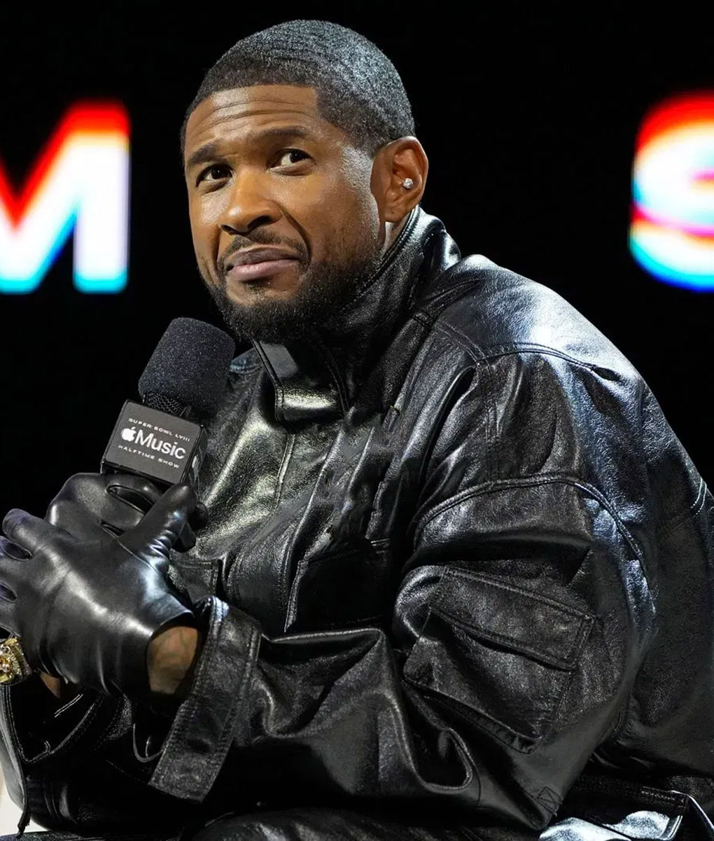 Usher Super Bowl Black Leather Coat (1)