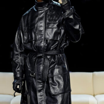 Usher Super Bowl LVIII Long Black Leather Coat-4