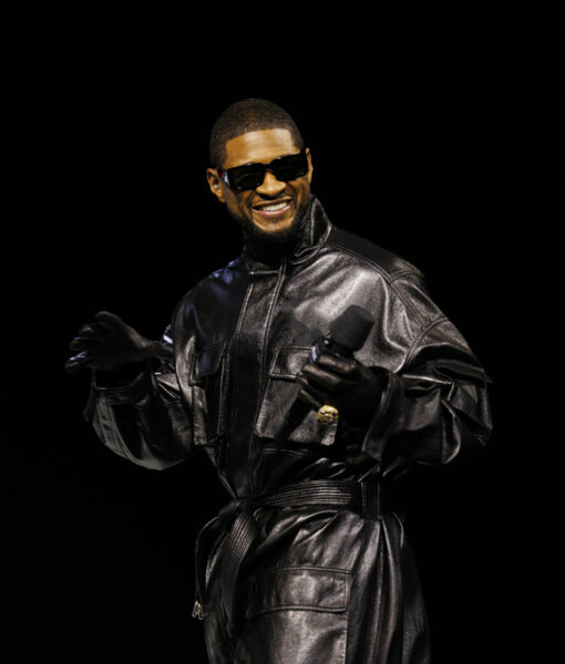 Usher Super Bowl LVIII Long Black Leather Coat-5