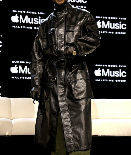 Usher Super Bowl LVIII Long Black Leather Coat-6