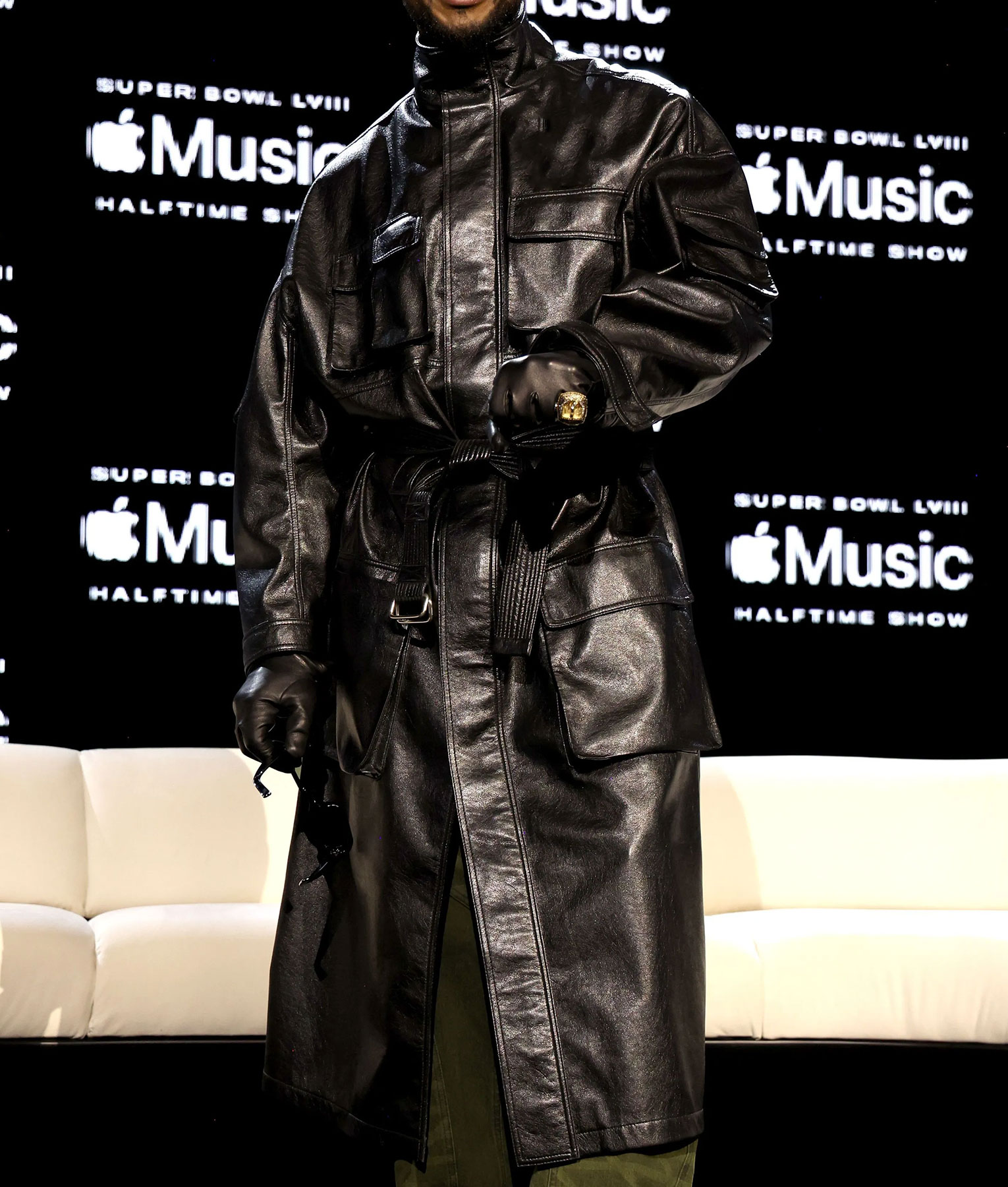 Usher Super Bowl Black Leather Coat (4)