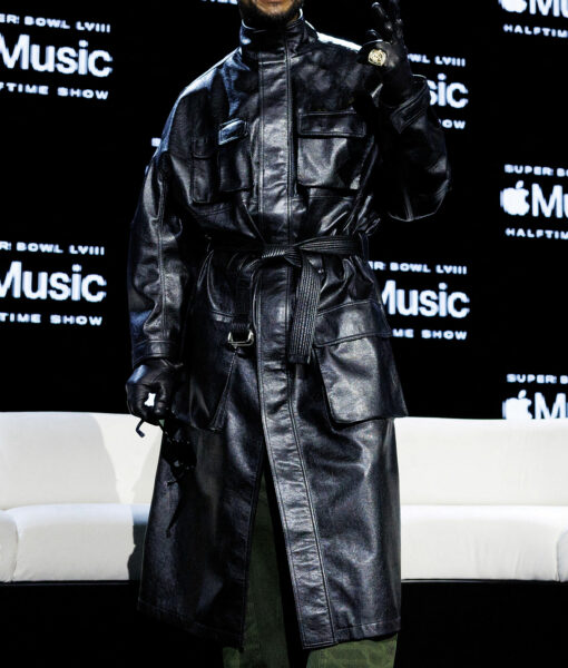 Usher Super Bowl LVIII Long Black Leather Coat-1