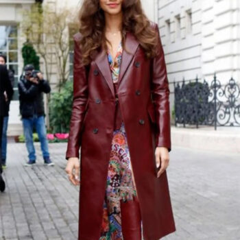 Zendaya Maree Maroon Leather Coat-1