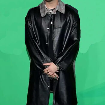 Bad Bunny Spotify Awards Black Leather Coat-4