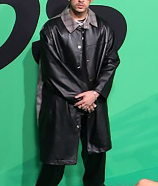 Bad Bunny Spotify Awards Black Leather Coat-3