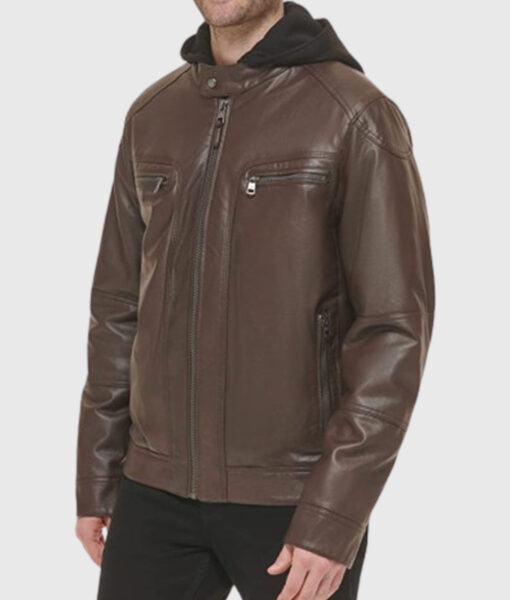 Carlo Hooded Brown Leather Jacket-3