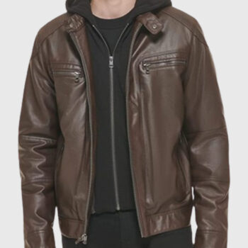 Carlo Hooded Brown Leather Jacket-4