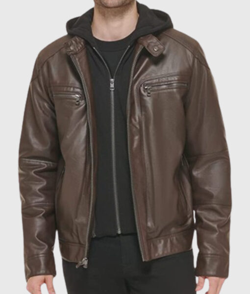 Carlo Hooded Brown Leather Jacket-4