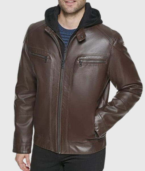 Carlo Hooded Brown Leather Jacket-1