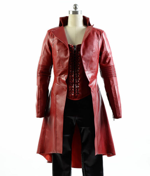Civil War Elizabeth Olsen (Wanda Maximoff) Scarlet Witch Red Leather Coat