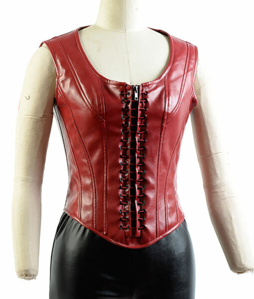 Civil War Elizabeth Olsen (Wanda Maximoff) Red Leather Coat