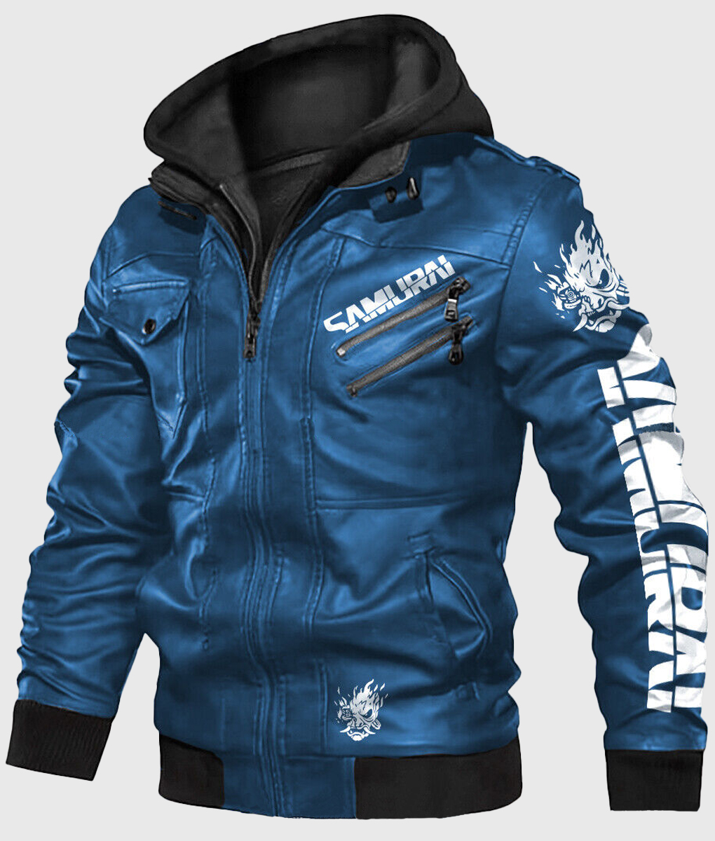 Cyberpunk 2077 Samurai Blue Leather Jacket-1