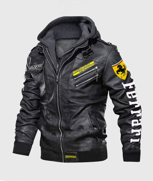 Scuderia Ferrari F1 Black Leather Jacket-3