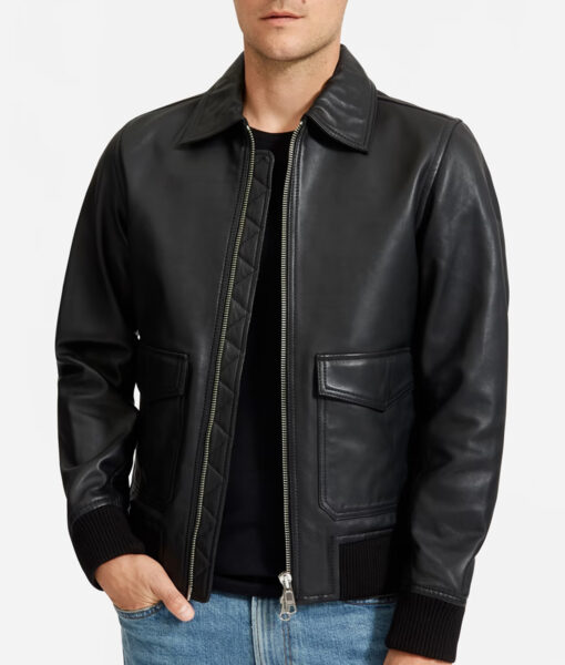 Henry Black Bomber Leather Jacket-4