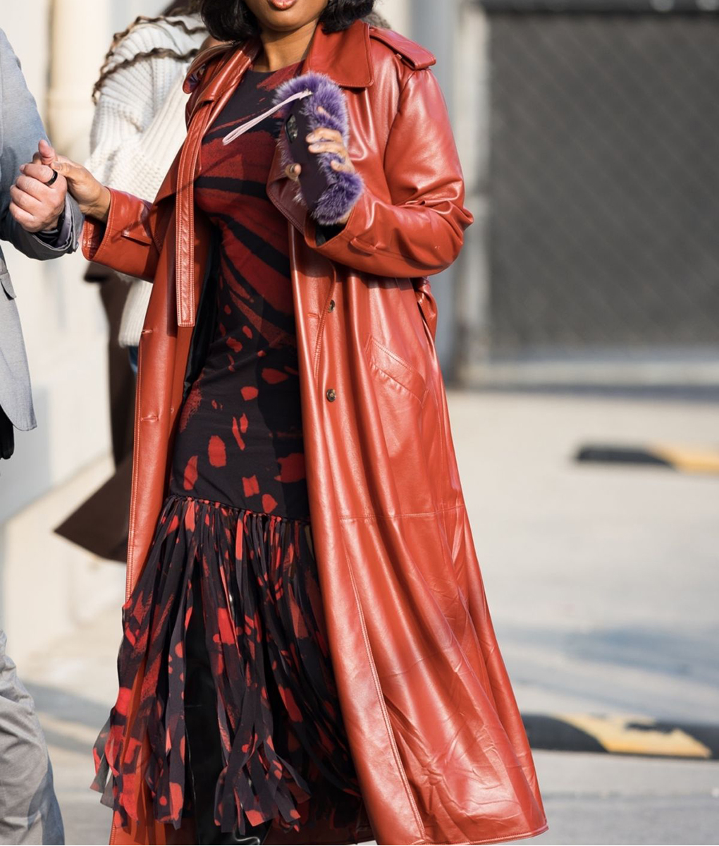 Jennifer Hudson Red Leather Coat (3)