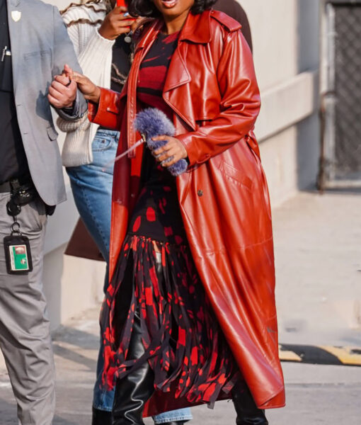 Jennifer Hudson Jimmy Kimmel Live Red Leather Coat-2