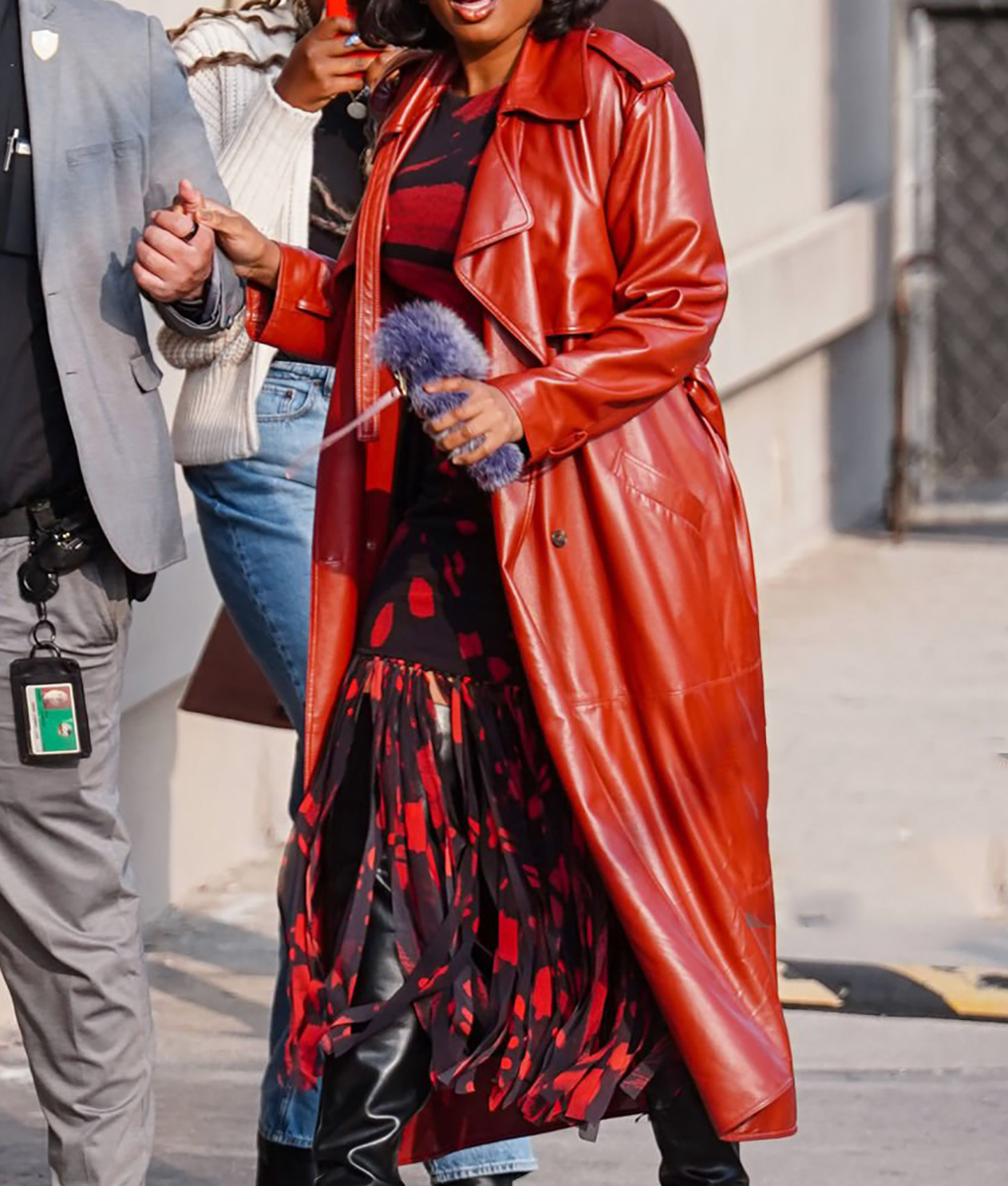 Jennifer Hudson Red Leather Coat (4)