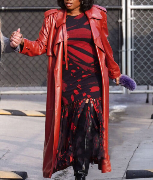 Jennifer Hudson Jimmy Kimmel Live Red Leather Coat-3