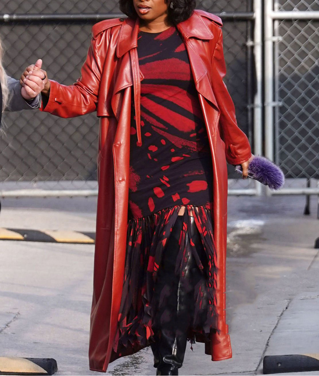 Jennifer Hudson Red Leather Coat (5)