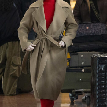 Kathryn Newton Belted Wool Brown Coat-1