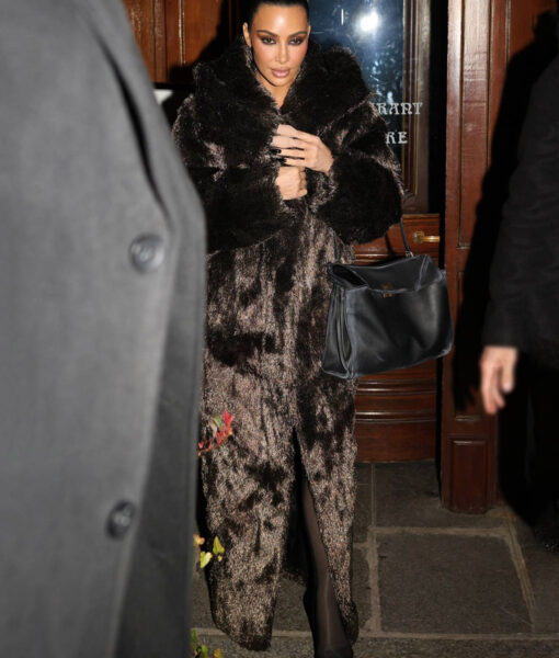 Kim Kardashian Fashion Week Brown Fur Coat-2