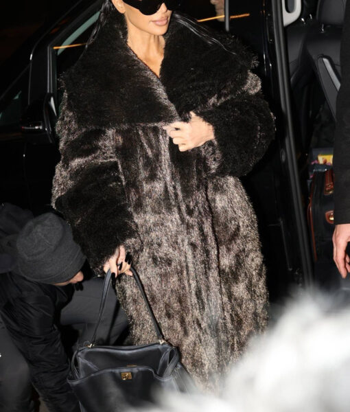 Kim Kardashian Fashion Week Brown Fur Coat-1