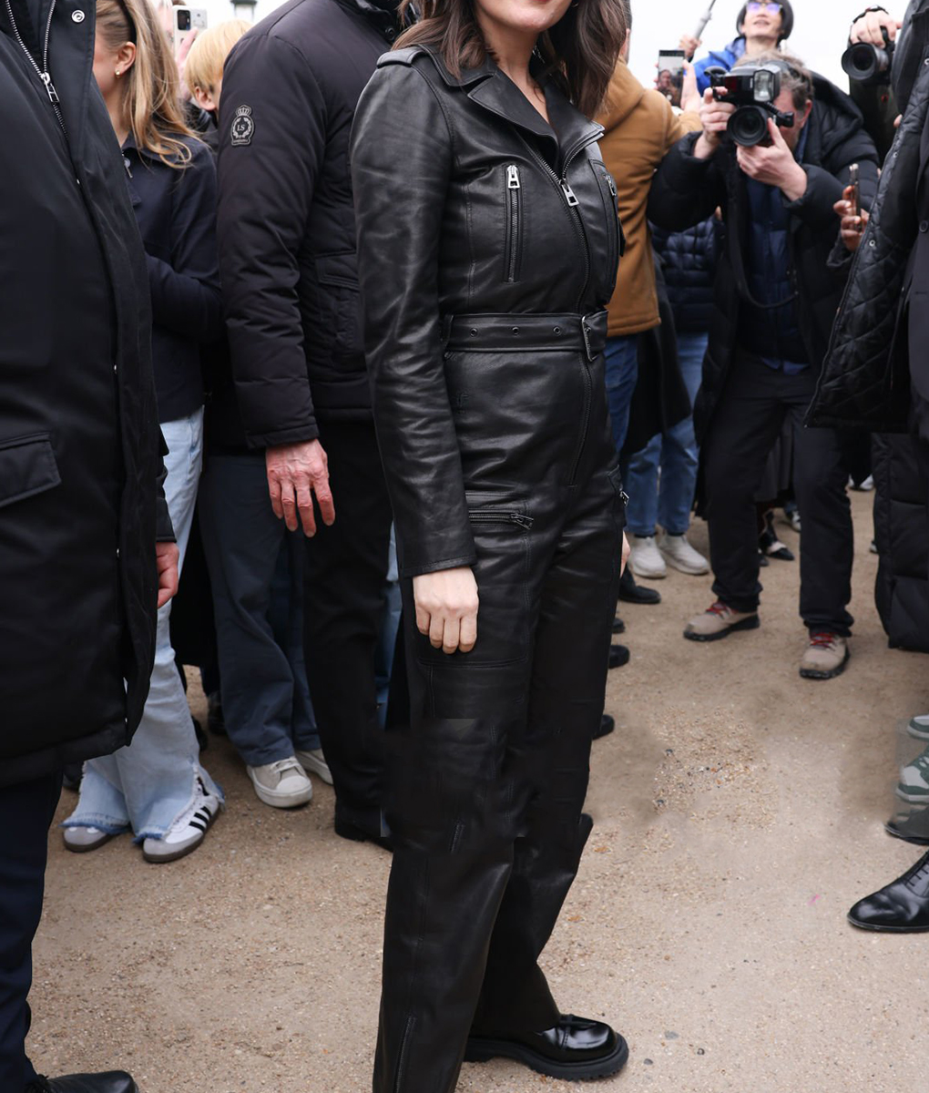 Laetitia Casta Black Leather Jumpsuit (4)