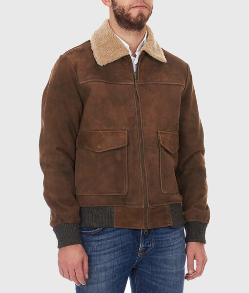 Liam Brown Suede Leather Bomber Jacket-4