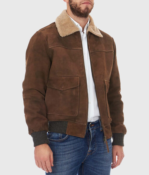 Liam Brown Suede Leather Bomber Jacket-2