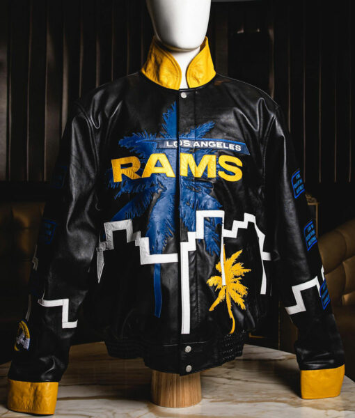 Los Angeles Rams Black Leather Bomber Jacket-4