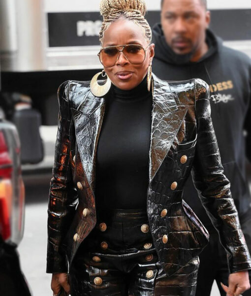 Mary J. Blige CBS Mornings Black Leather Blazer-4