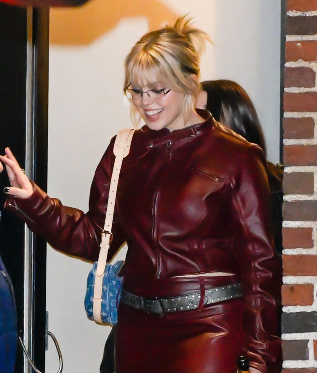 Renee Rapp The Late Show Maroon Leather Jacket-3