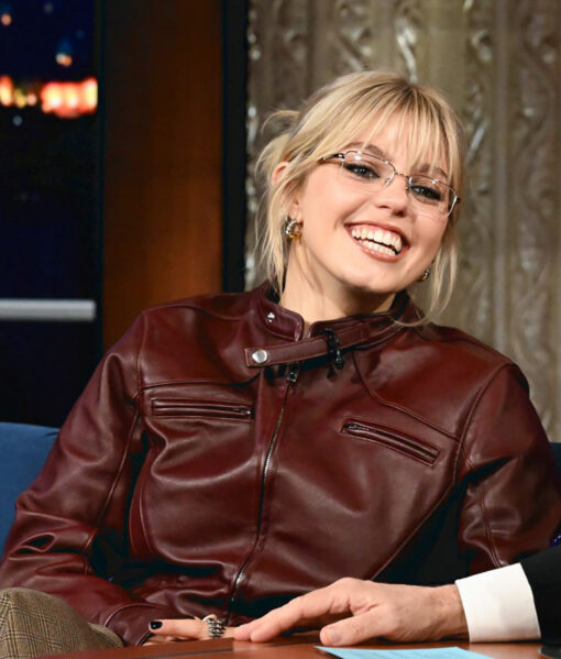Renee Rapp The Late Show Maroon Leather Jacket