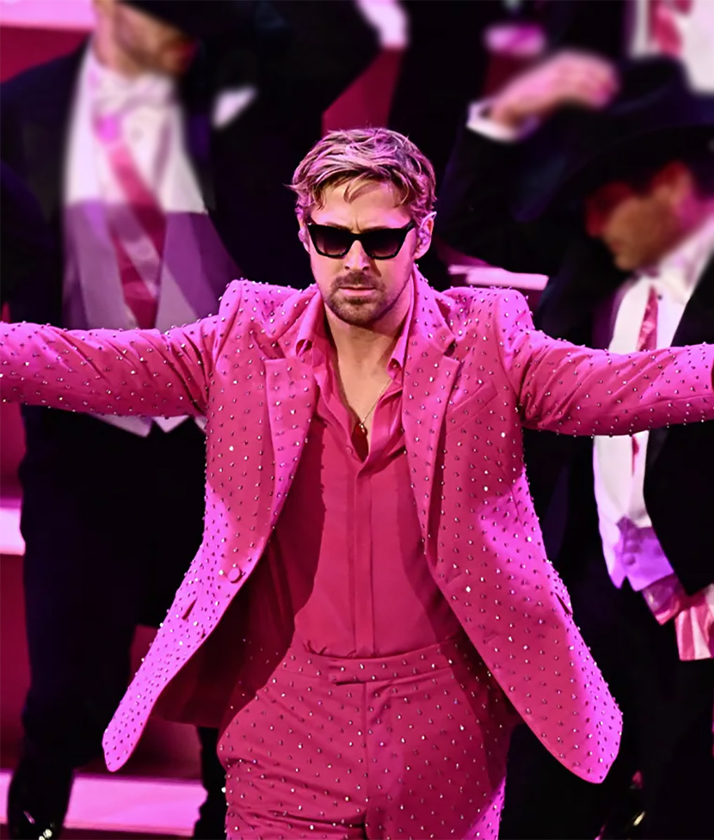Ryan Gosling Oscars Bedazzled Pink Suit (1)
