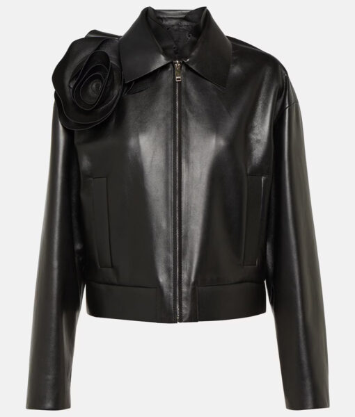 Selena Gomez Black Leather Cropped Jacket-1