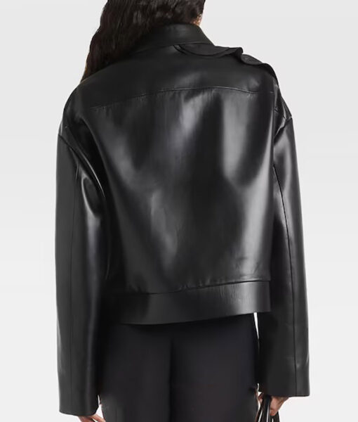 Selena Gomez Black Leather Cropped Jacket-2