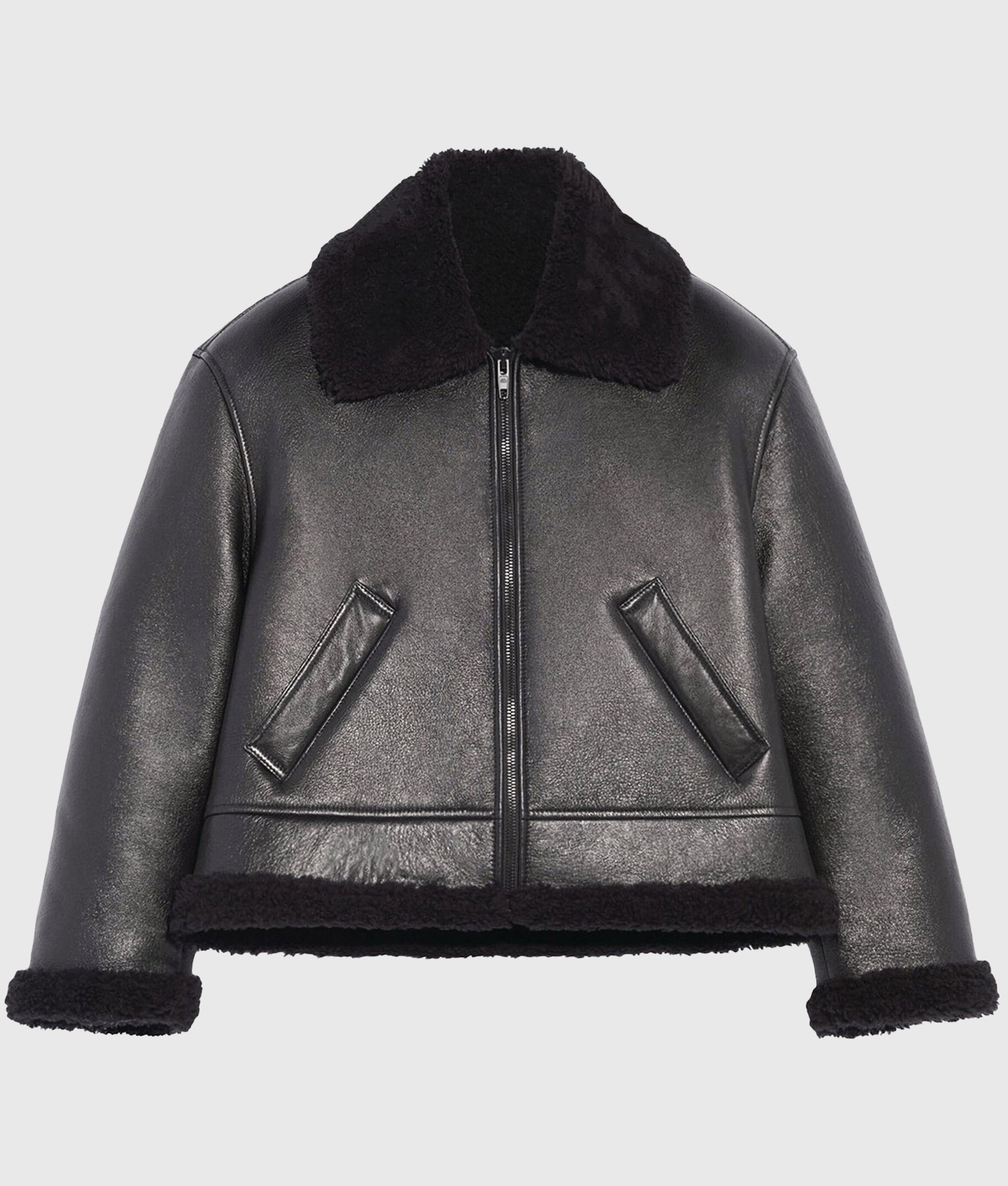 Bad Bunny Black Leather Shearling Jacket-3