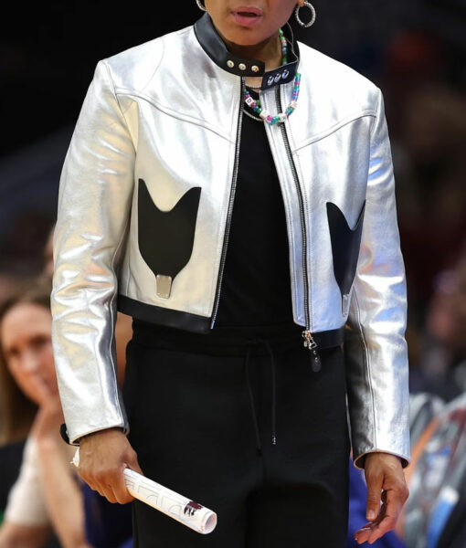 Dawn Staley NCAA Final Tournament Silver Leather Jacket-5