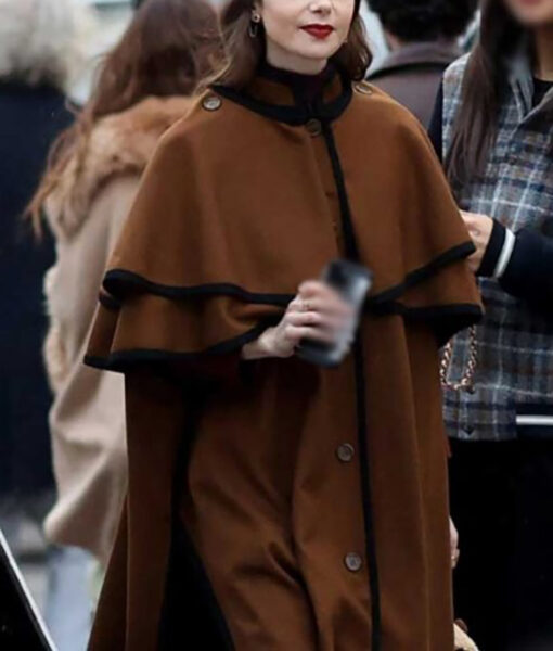 Emily In Paris Season 4 (Lily Collins) Brown Cape Coat-4